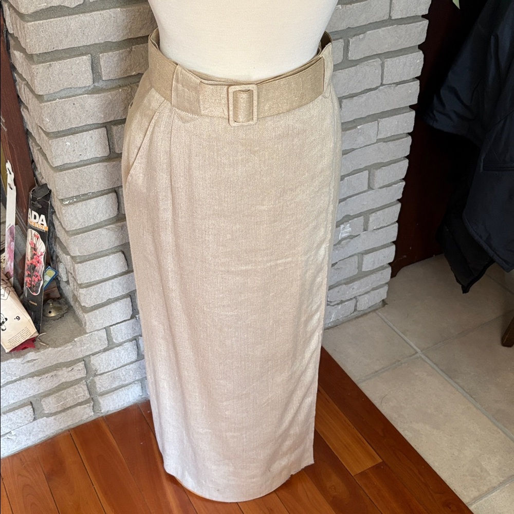 Ports international Beige, High waisted Wrap, Maxi Skirt with Belt: linen/cotton - Picture 2 of 12